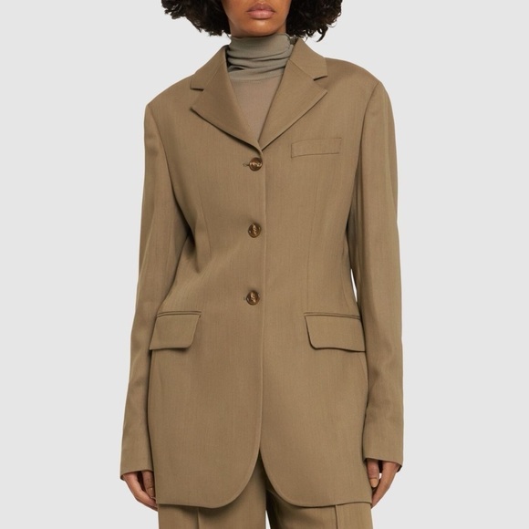 Acne Studios Jolcie Single-Breasted Wool Blazer in Mud Beige - Picture 1 of 7